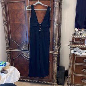 Cider Black Sleeveless Jumpsuit with Button Detail